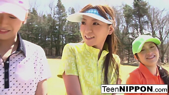 Three Asian Teenage Girls Engage In A Game Of Strip Golf