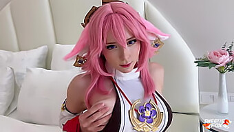 Genshin Impact Cosplayer Yae Miko Har En Intens Pov-Sexøkt Med Grov Sex Og Deepthroating