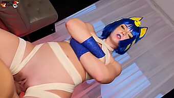 Hành Động Deepthroat Và Handjob Với Một Cosplay Ankha Meme