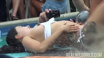 Public Pool Party With Teen Twerking Competition And Group Sex