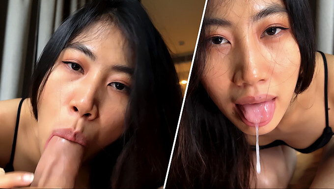 Une Beauté Asiatique Donne Une Fellation Passionnée Et Avale Du Sperme En Pov