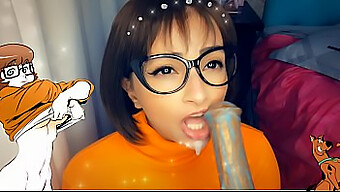 Scooby Doo Inspired Video: Velma Gives A Sloppy Blowjob To A Big Cock